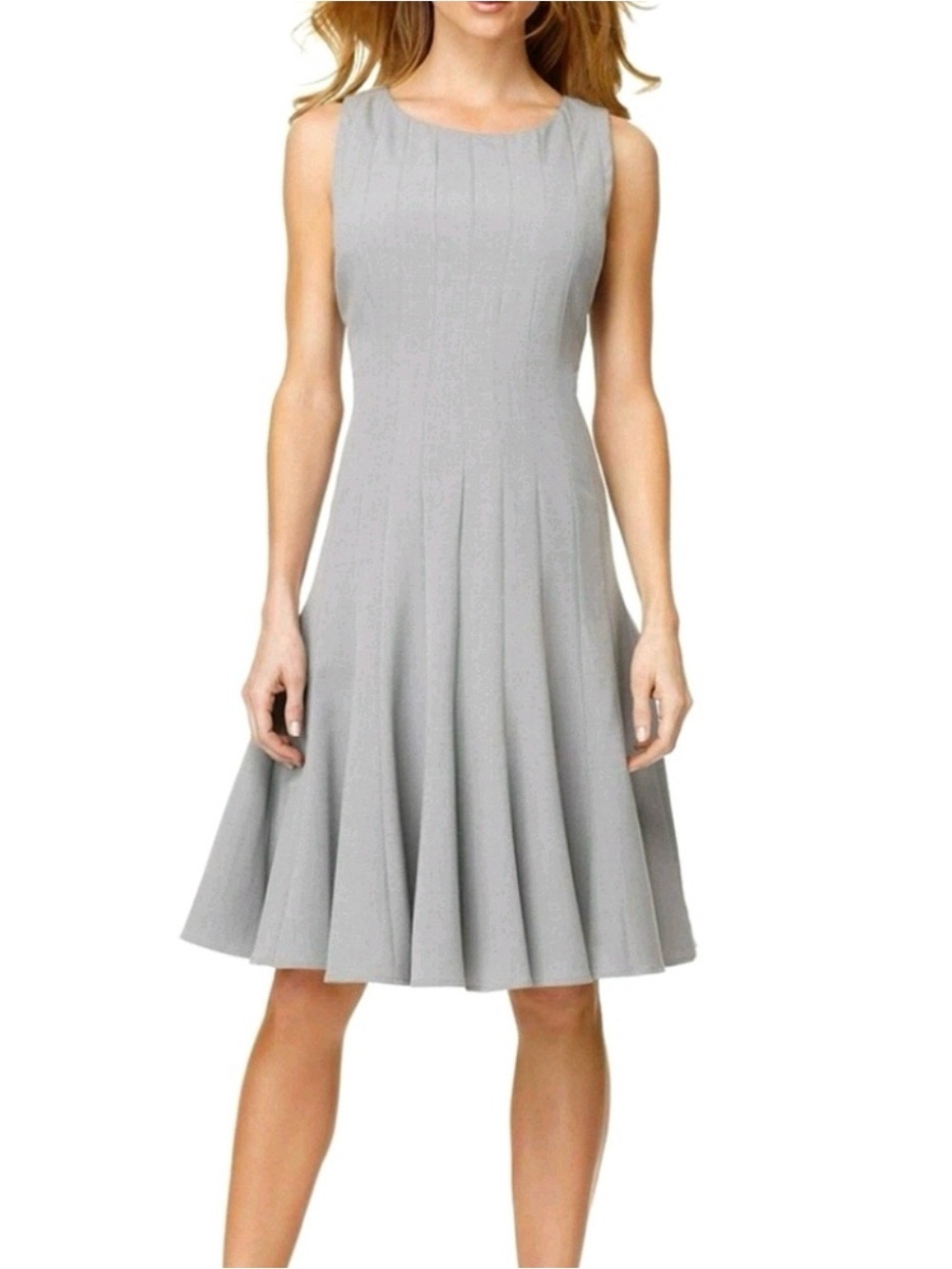 Calvin Klein Sleeveless Flared Light Gray Midi Dress